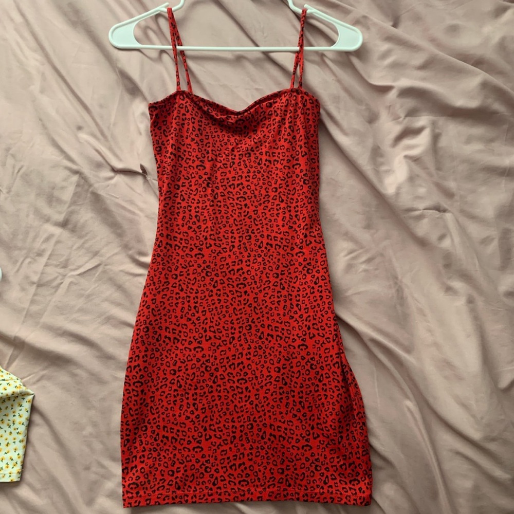 Red cheetah print bodycon dress